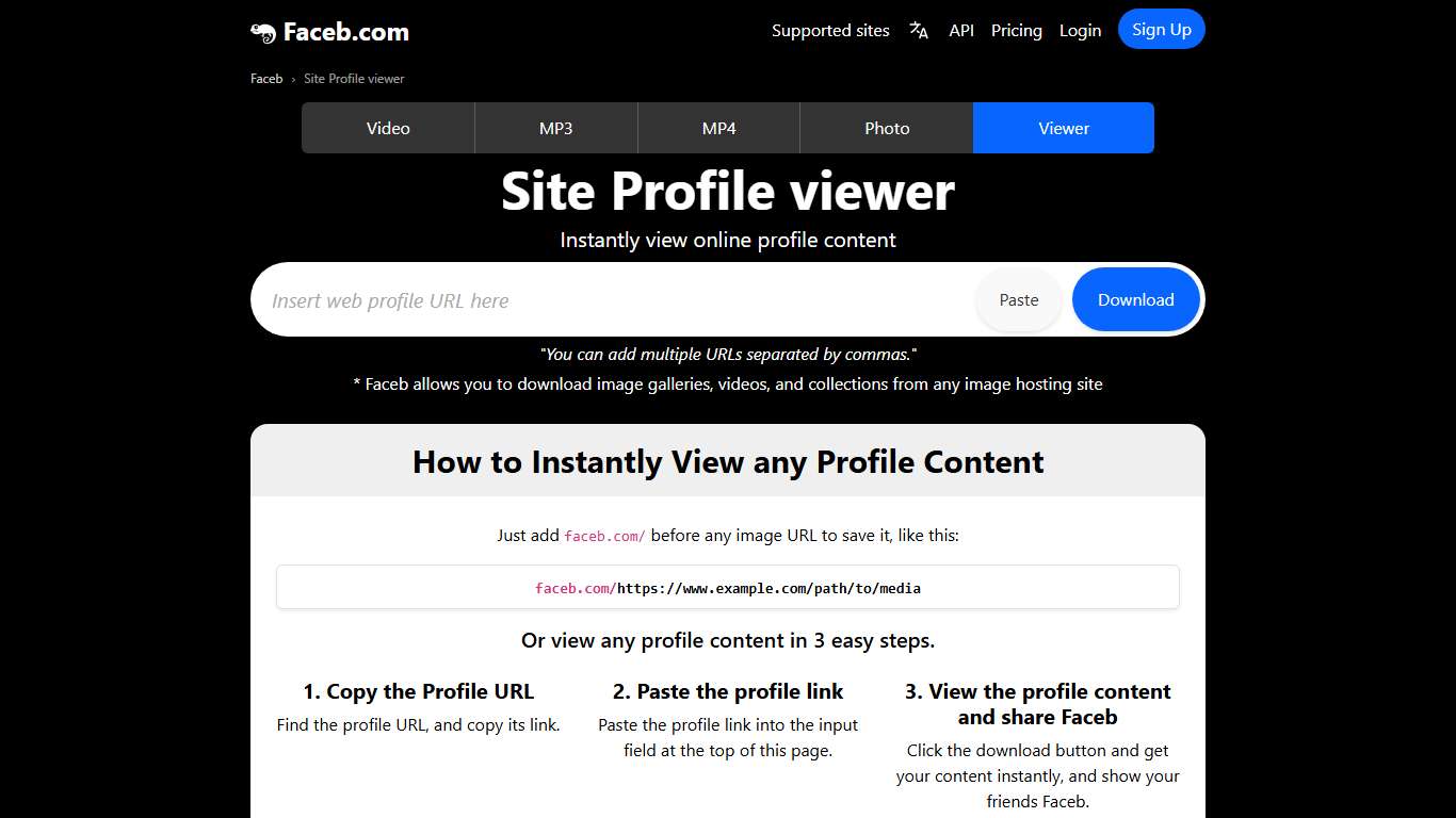 Site Profile viewer - Faceb